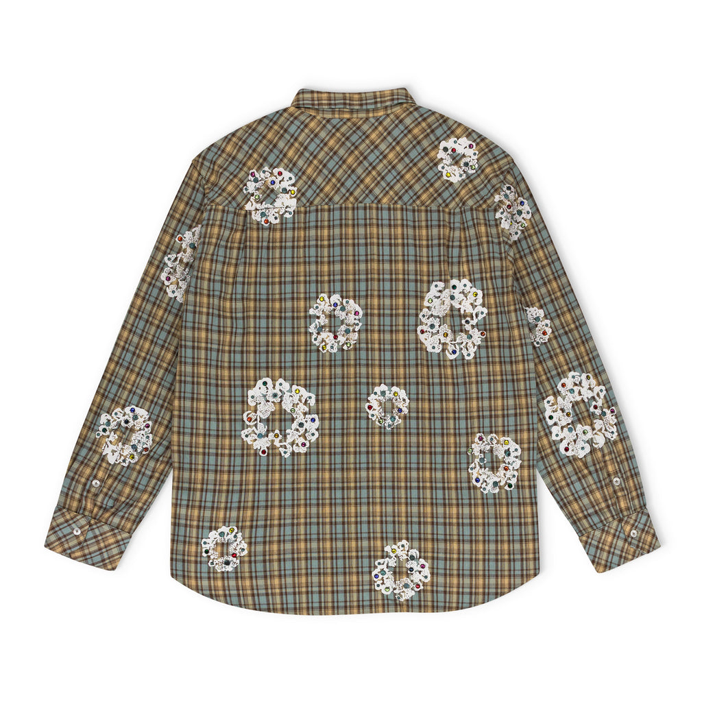 Tan Cotton Wreath Western Button Up