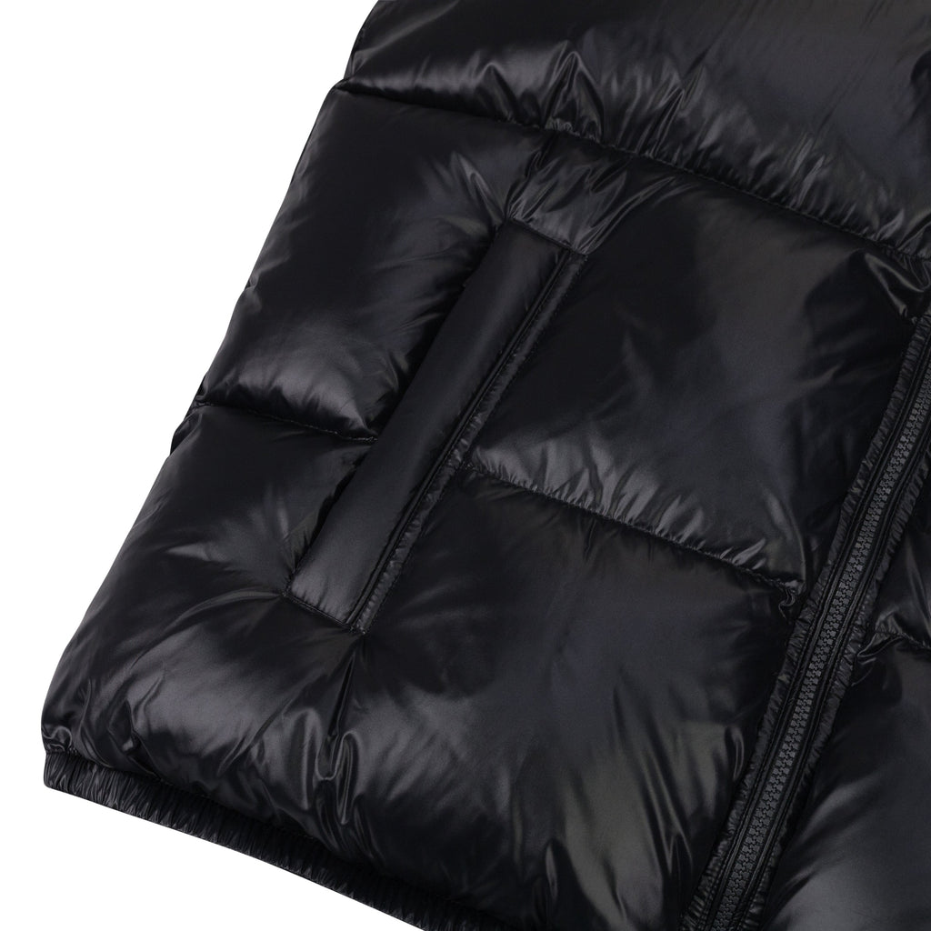 Jet Black Nylon Snap Off Hood Puffer Vest