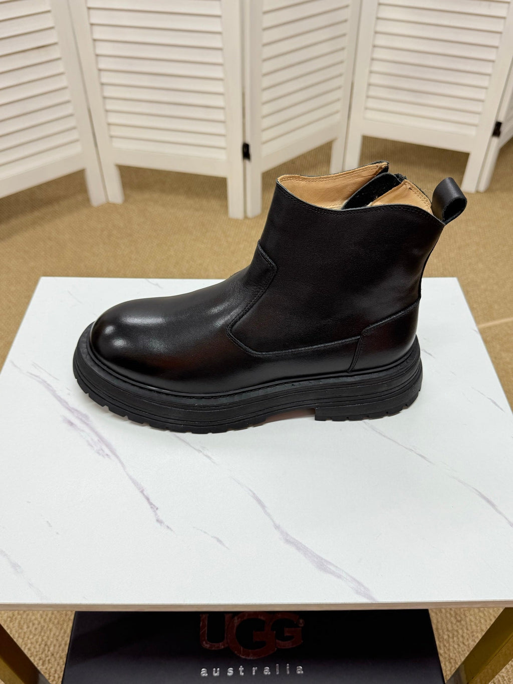 UGG Black Leather Side-Zip Boots
