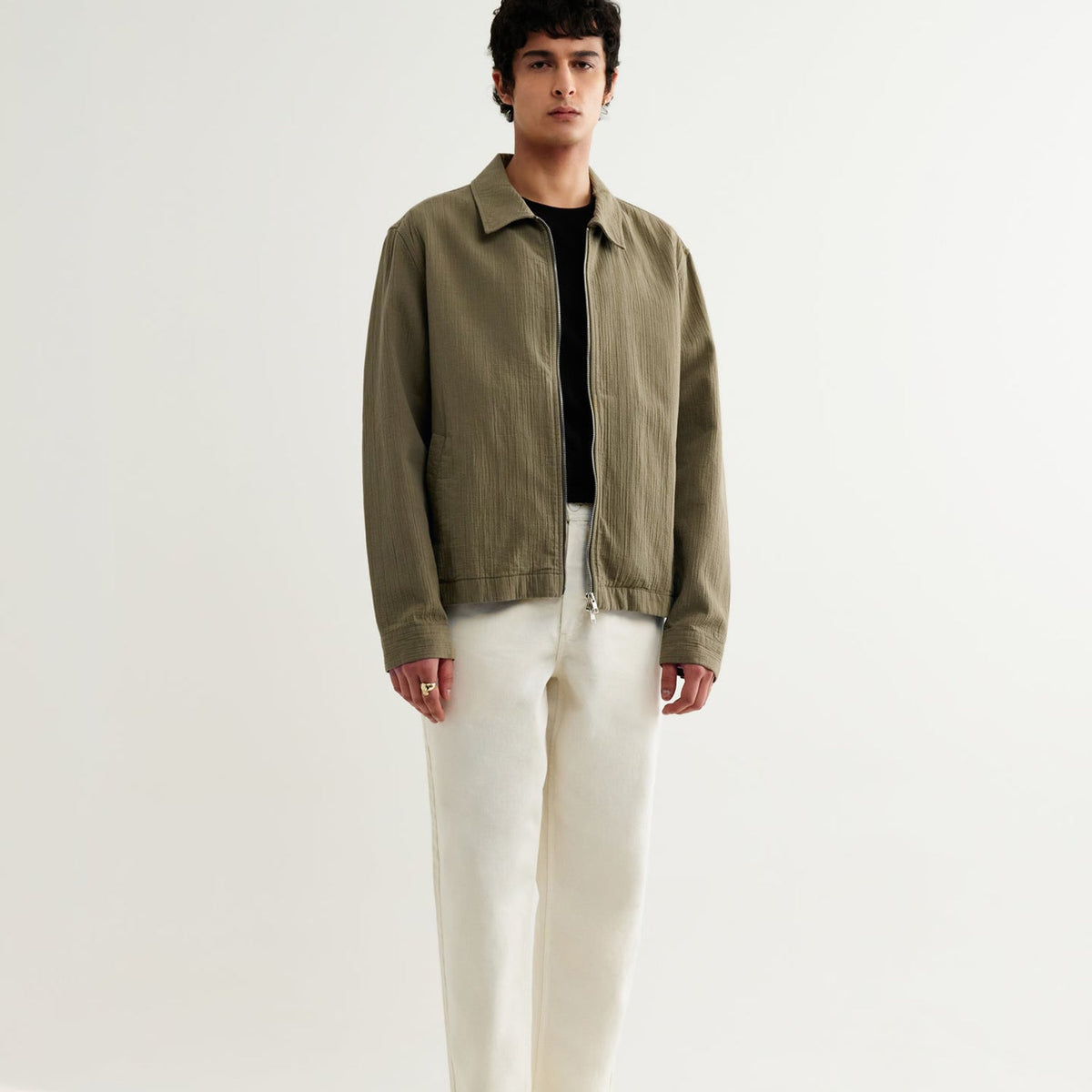 Wax London Eldon Jacket Cotton Linen Crinkle: Khaki