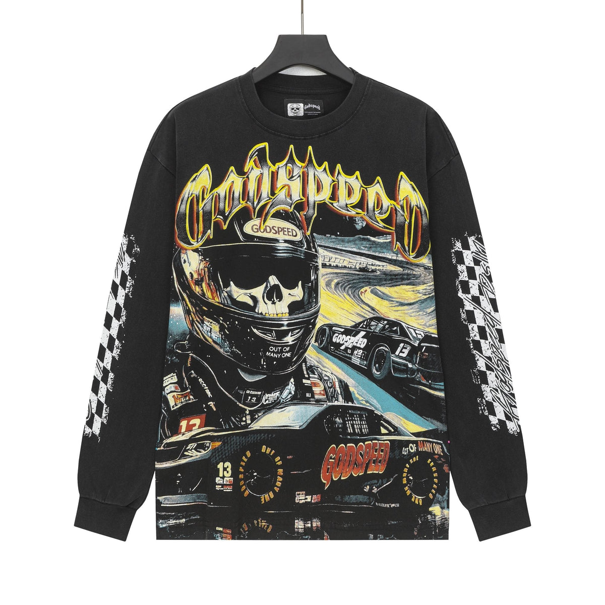 Godspeed Washed Black Racing Skull Long-Sleeve T-Shirt