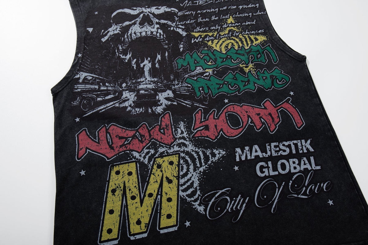 MAJESTIK New York Skull Graphic Sleeveless T-Shirt