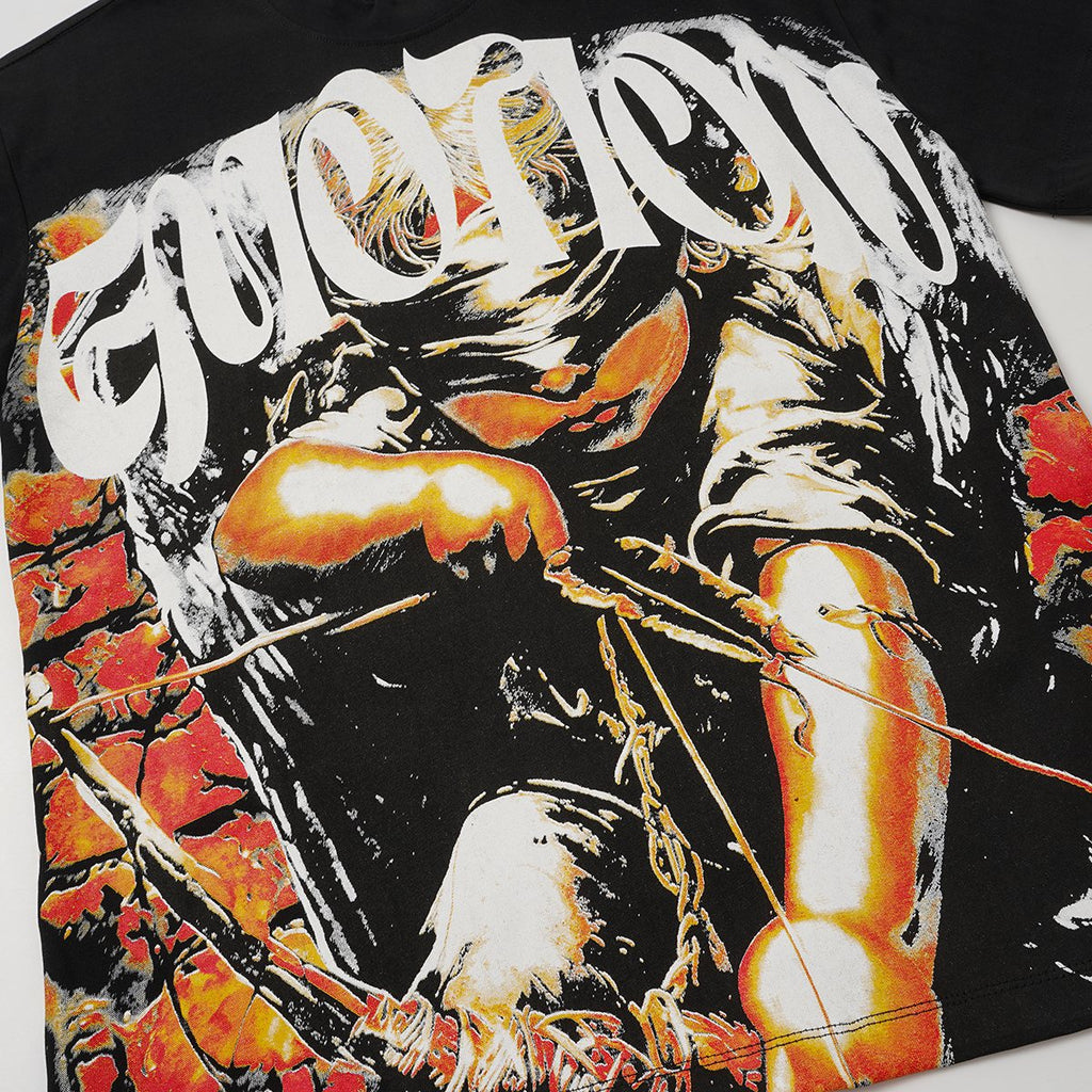 MIXED EMOTION Black Illustrated Front & Back Graphic T-Shirt