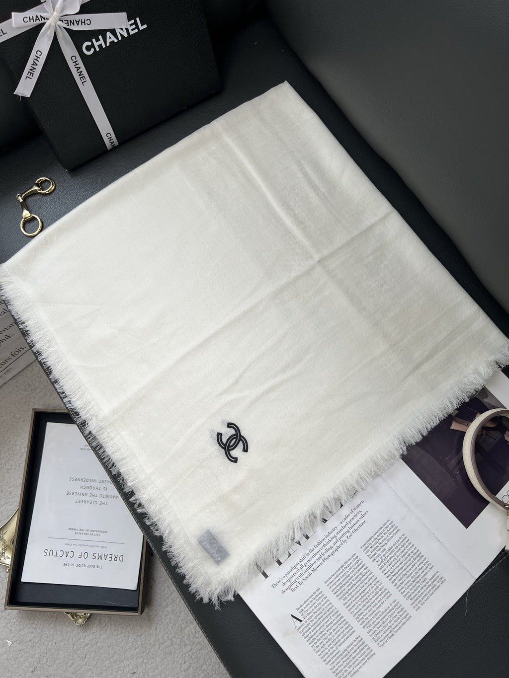Chanel Style Lightweight Embroidered Logo Scarf