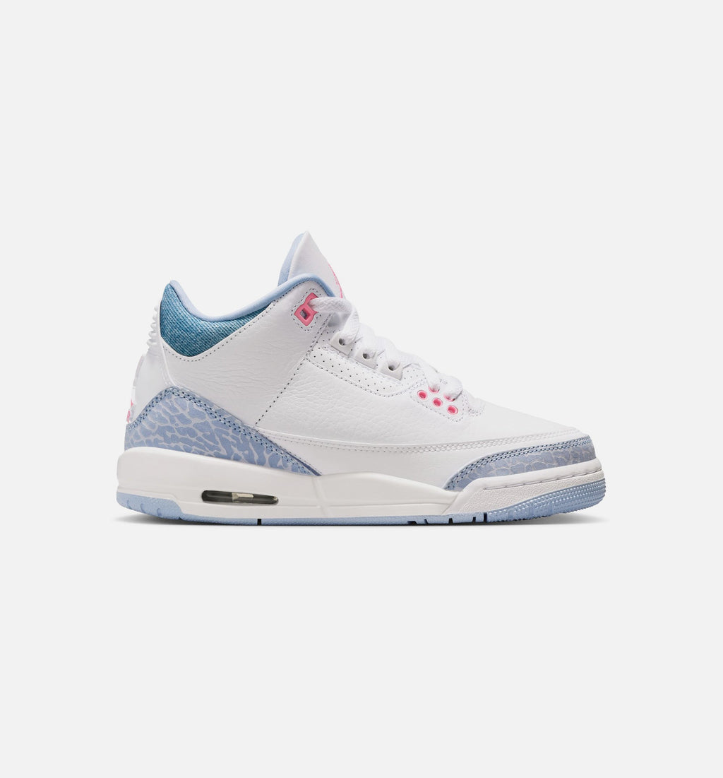 Air Jordan 3 Retro Grade School Lifestyle Shoe - White/Cobalt Blue/Court Grey/Pink Glow