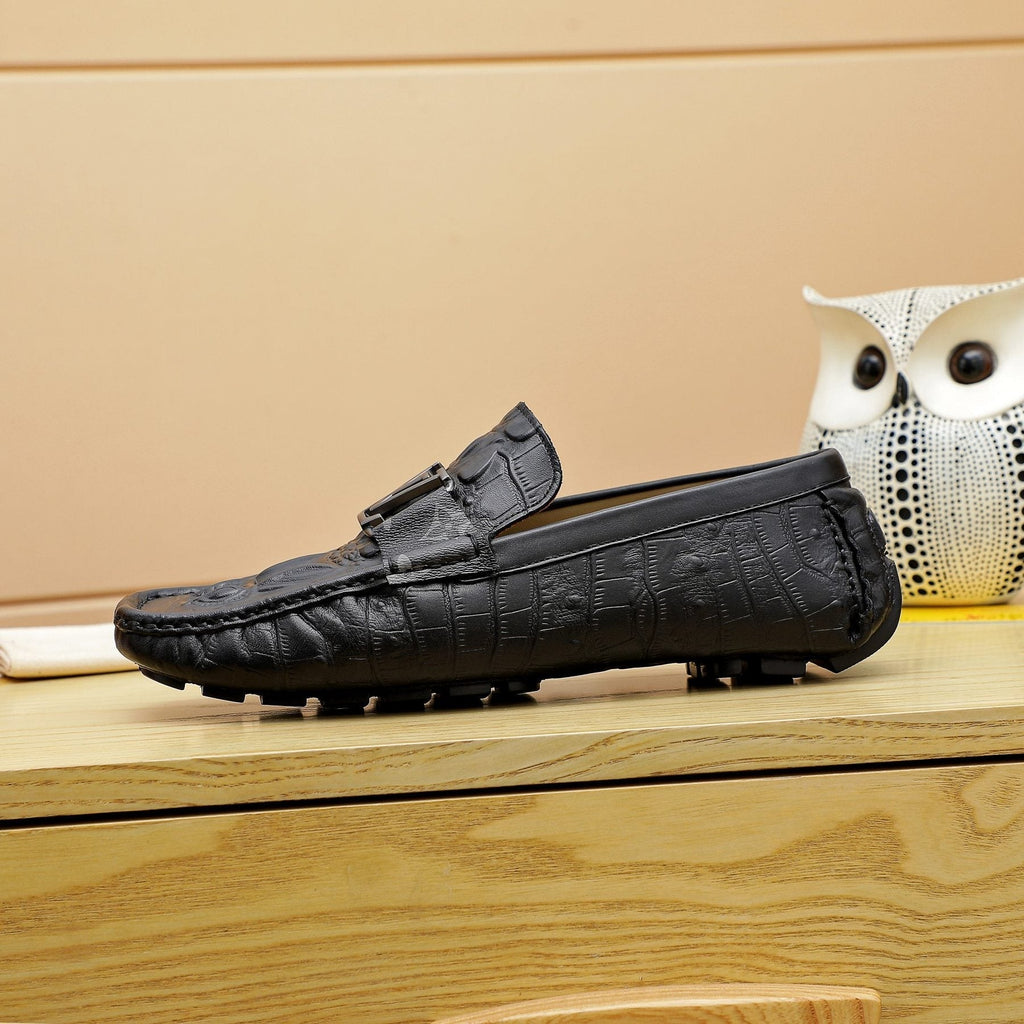 Louis Vuitton Black Embossed Driving Loafers - Leather Lining