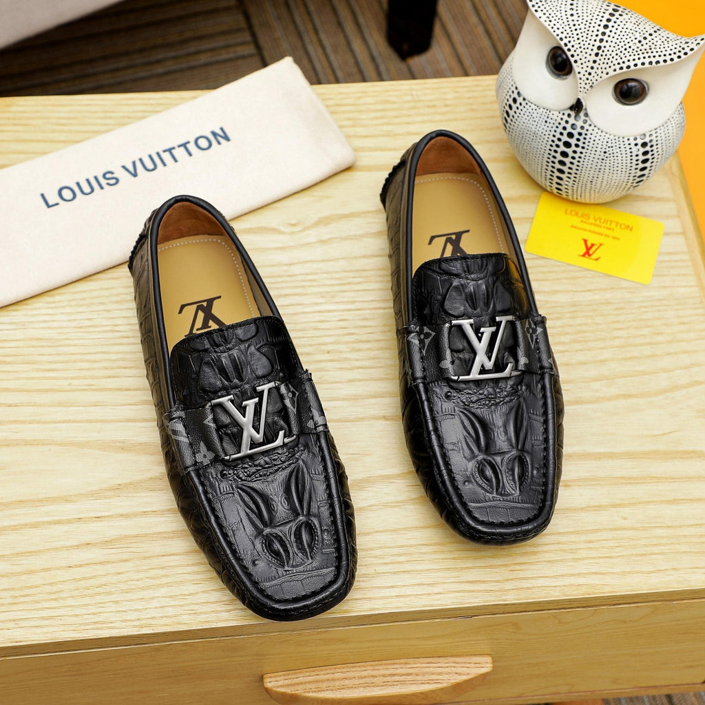 Louis Vuitton Black Embossed Driving Loafers - Leather Lining
