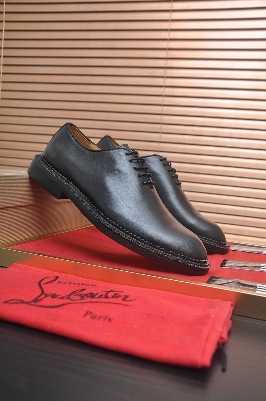 Christian Louboutin Black Red Sole Lace-Up Dress Shoes