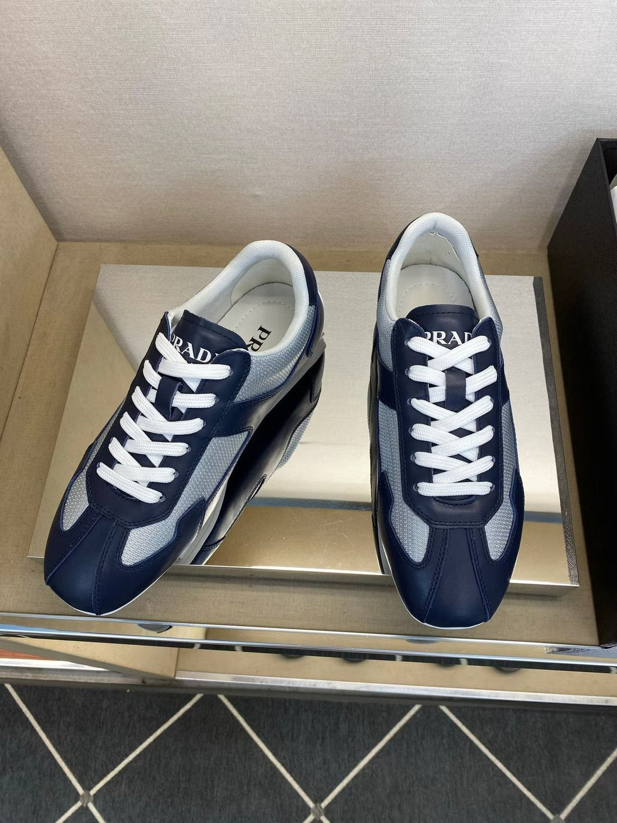 Prada Men's Navy Blue Panel Low-Top Sneakers