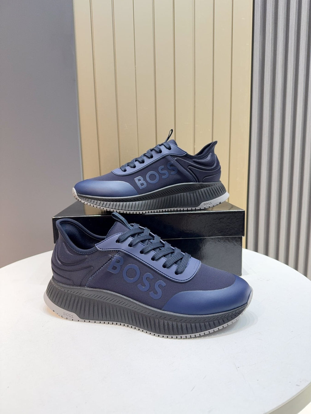 BOSS Navy Blue Lace-Up Sneakers