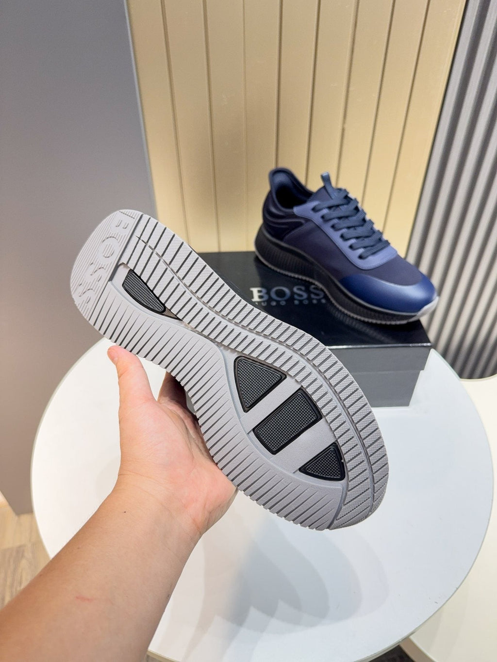 BOSS Navy Blue Lace-Up Sneakers