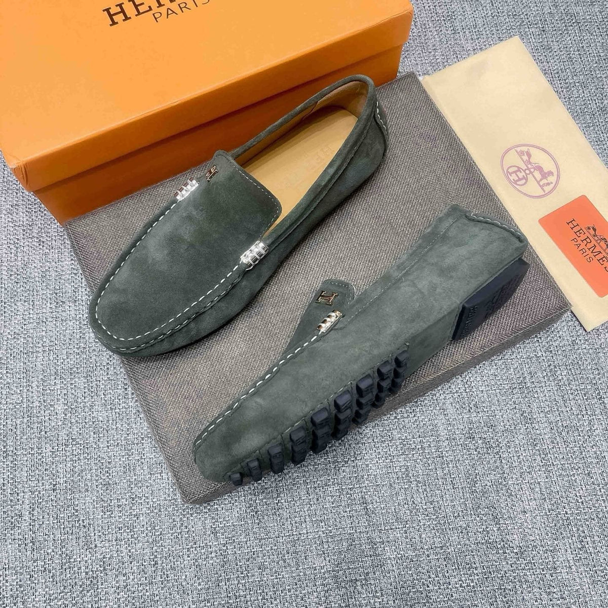 Hermès Men's Dark Green Driving Loafers