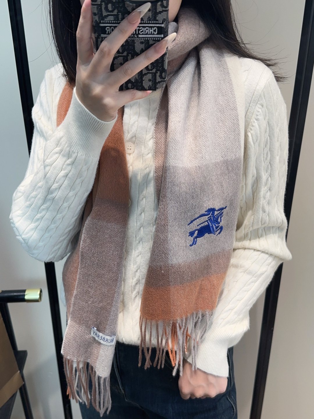 Burberry Pink Plaid Fringe Scarf