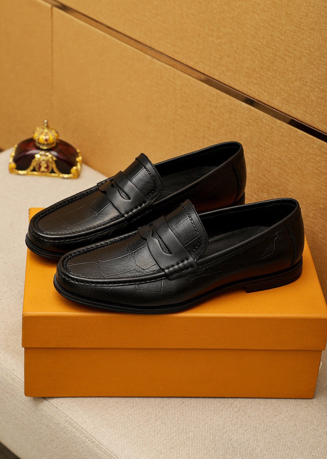 Louis Vuitton Black Textured Slip-On Loafers