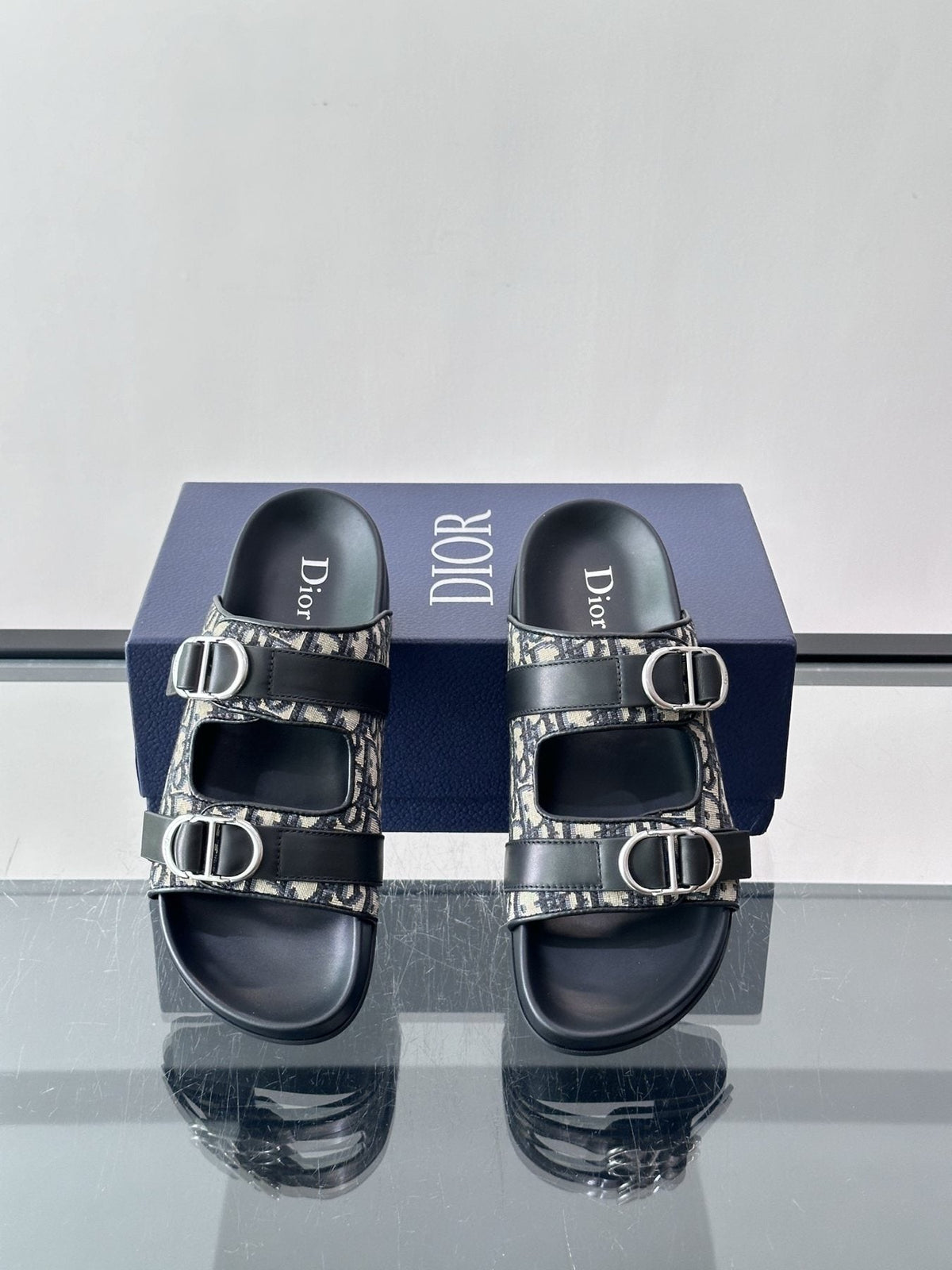 Dior Aqua Two-Strap Slide Sandals