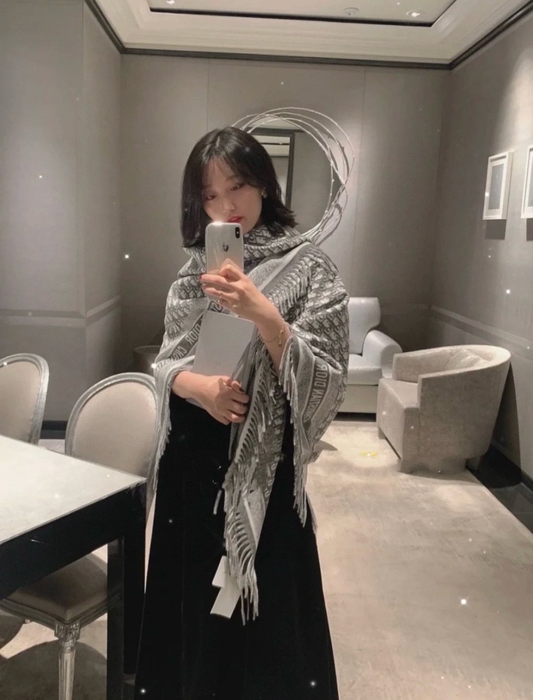 Dior Letter-Pattern Fringed Square Scarf