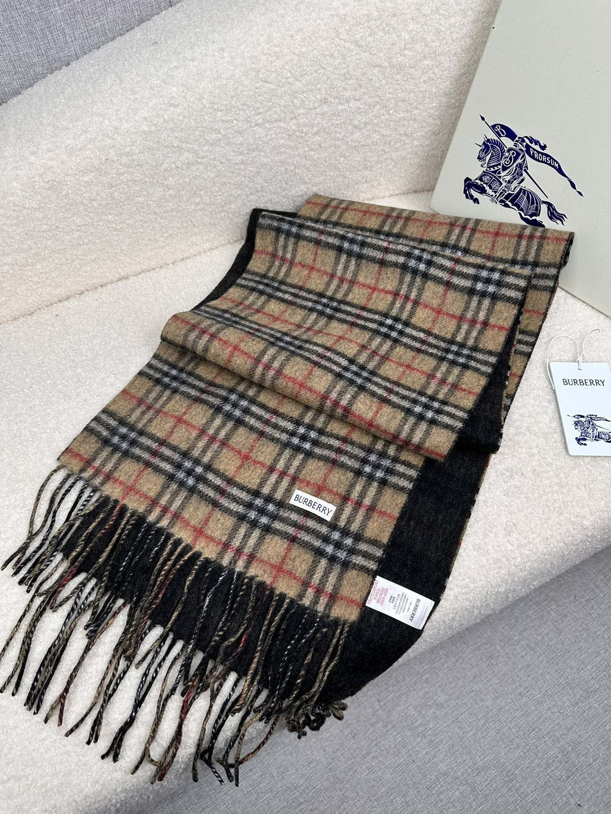 Burberry Reversible Fringed Plaid Scarf