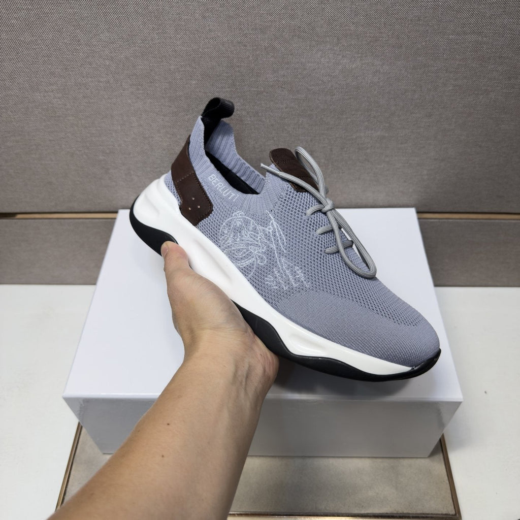Berluti Mesh-Panel Sculpted-Sole Sneakers