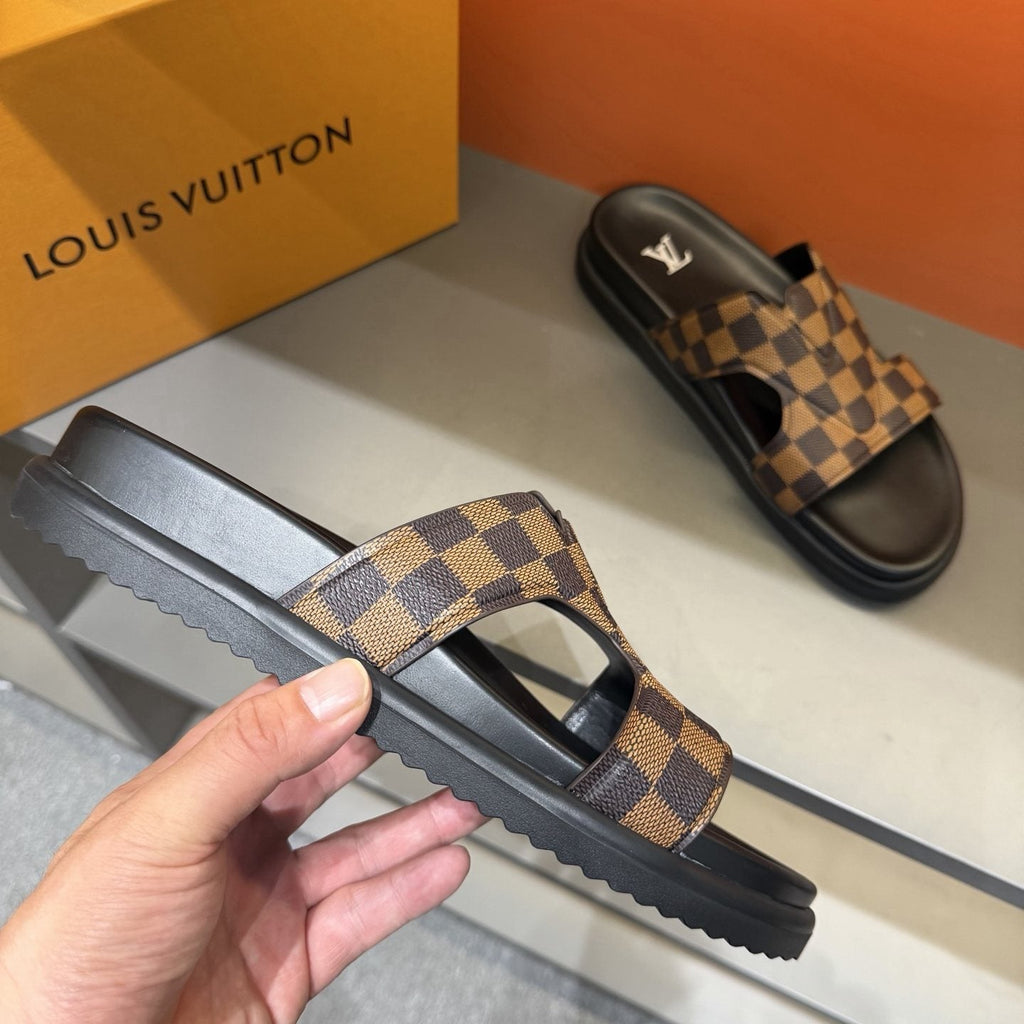 Louis Vuitton Checkerboard Crossover Slide Sandals