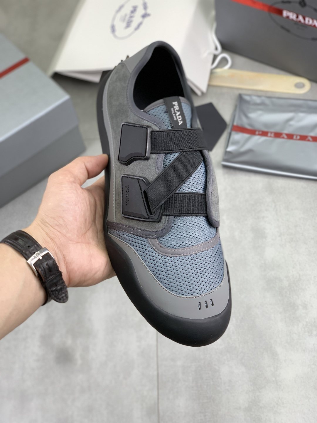 Prada Cross-Strap Low-Top Sneakers