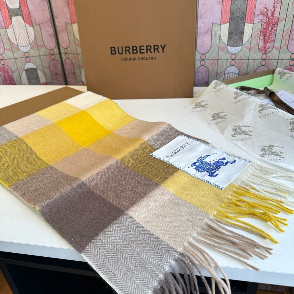 Burberry Yellow Brown Plaid Scarf