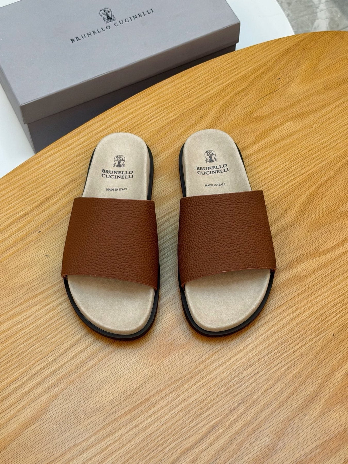 Brunello Cucinelli Textured Strap Slide Sandals