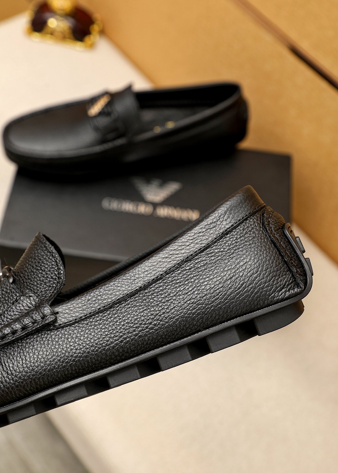 Giorgio Armani Black Leather Driving Loafers