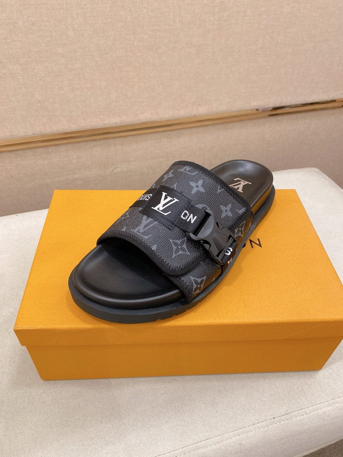 Louis Vuitton Men's Monogram Buckle Slide Sandals