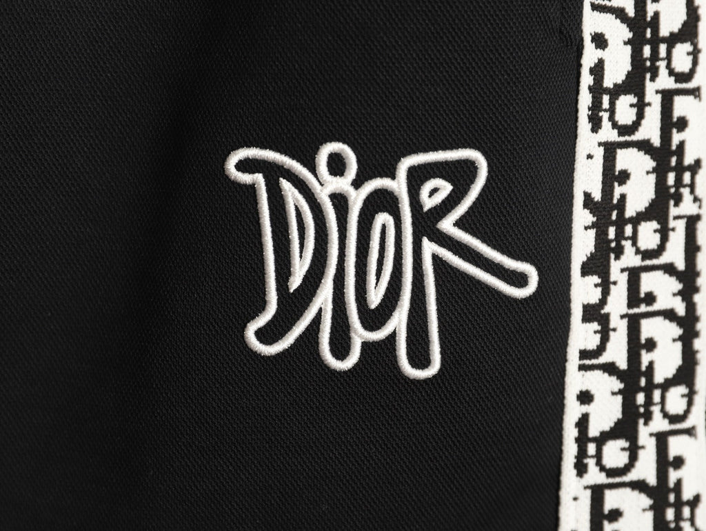 Dior Monogram-Style Side-Tape Shorts - Black